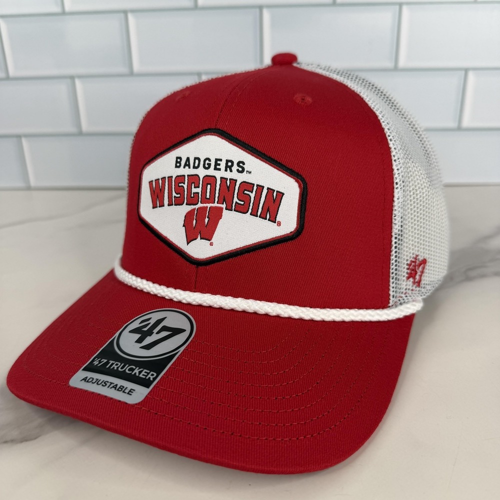 Wisconsin Badgers Trucker Rope Hat Cap Snap Back One Size Mens Red 47 NWOT